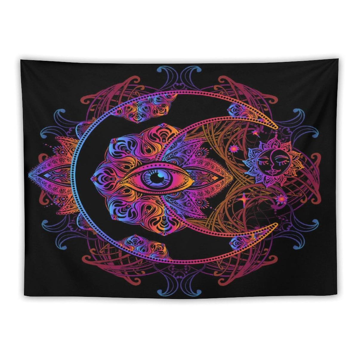 Boho Chic Tapestry Wall Hanging Crescent Moon and Sun with Elements of The Mandala Pattern Tapestries Home Decor for Living Room Bedroom Apartment Dorm 30"x40" (30"L x 40"W / Mandala)