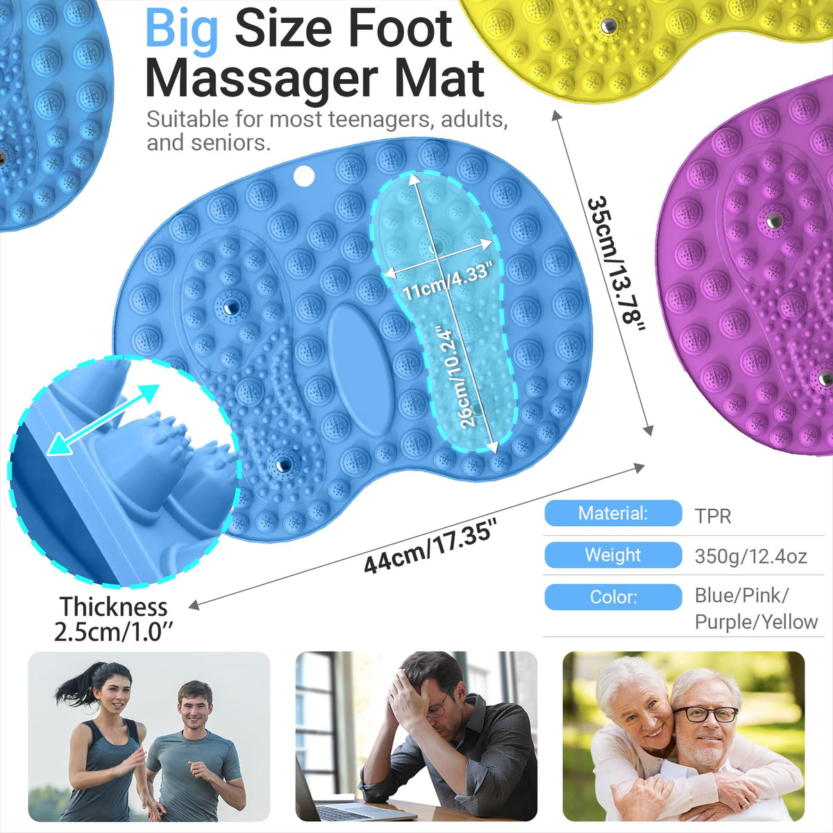 Foot Massage Mat and Foot File Set (Blue+black)