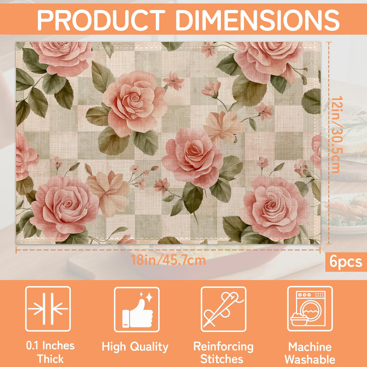 Retro Pink Roses Placemats Set of 6 (Retro Pink Roses)