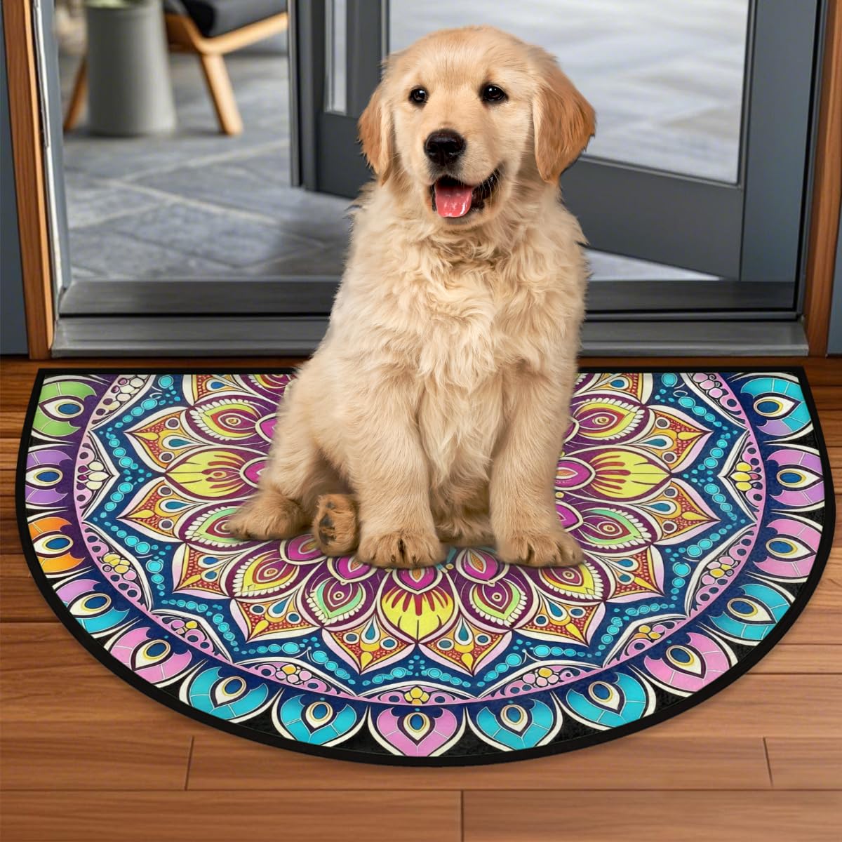 Mandala Half Round Door Mat Non Slip Half Circle Rugs (Mandala 1)