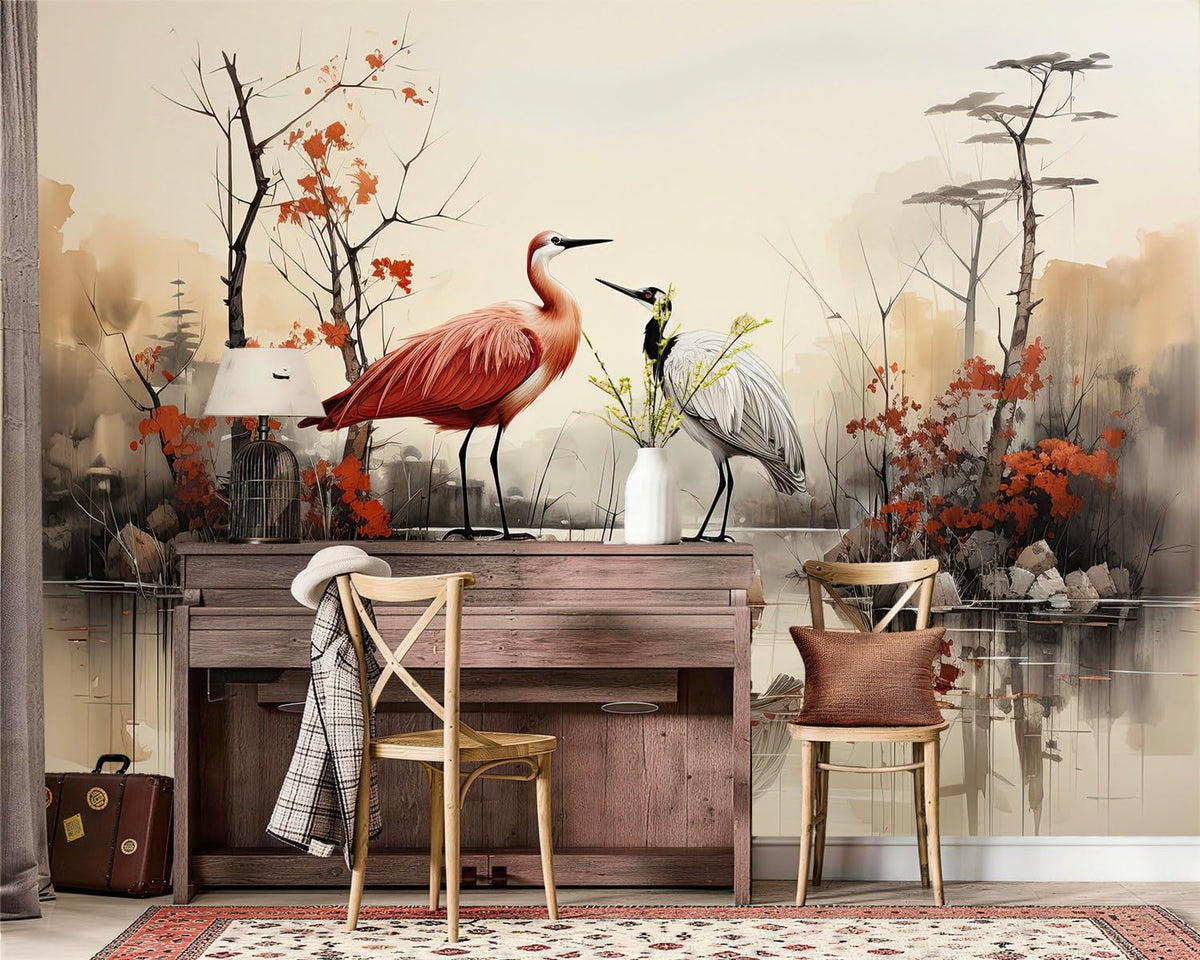Peel and Stick Wall Mural Wallpaper Crane 114"×82" Decor G12 (G12 / 114" x 82")