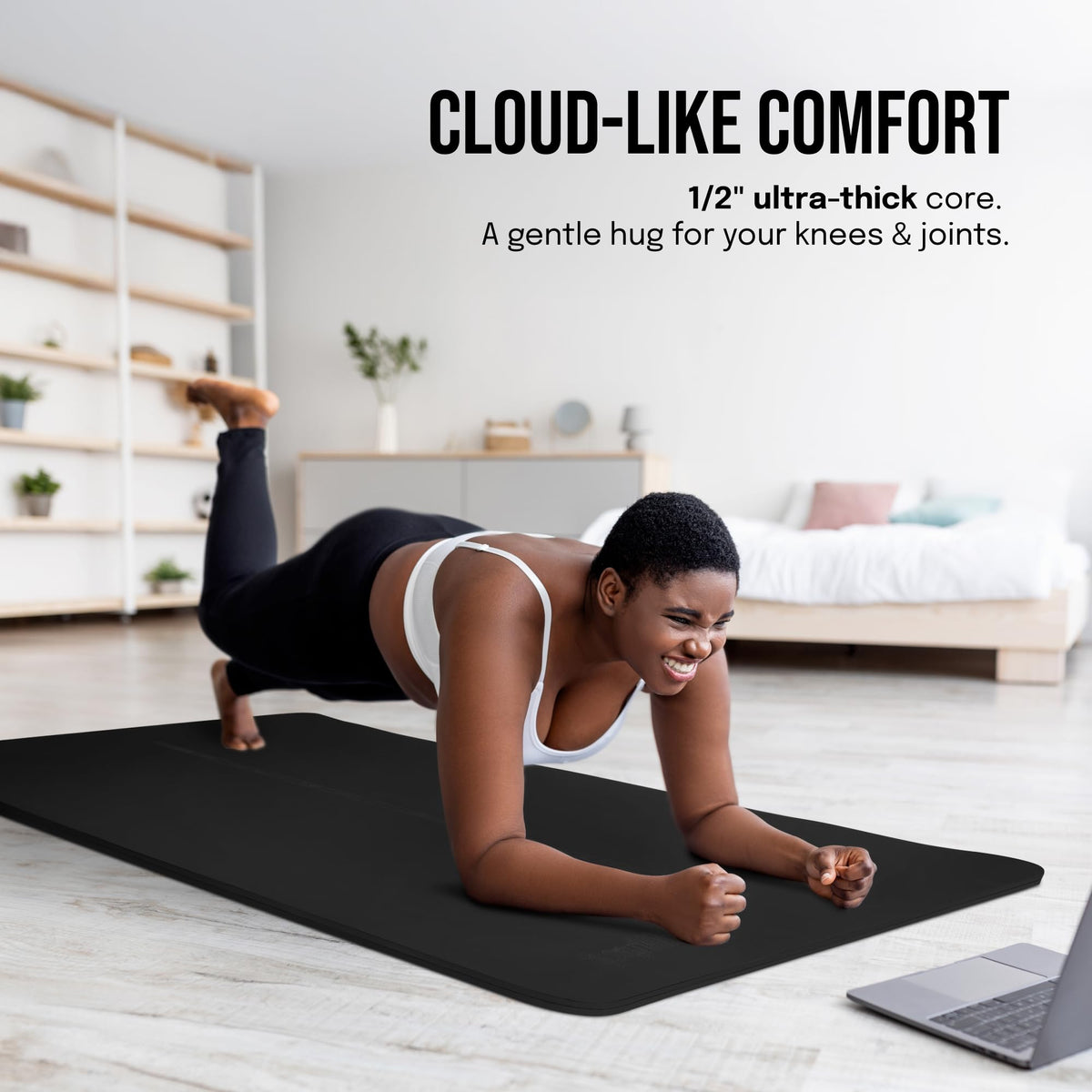 Extra Wide Yoga Mat for Men Women (Just Black / Extra Cushion (1/2 Inch Thick))