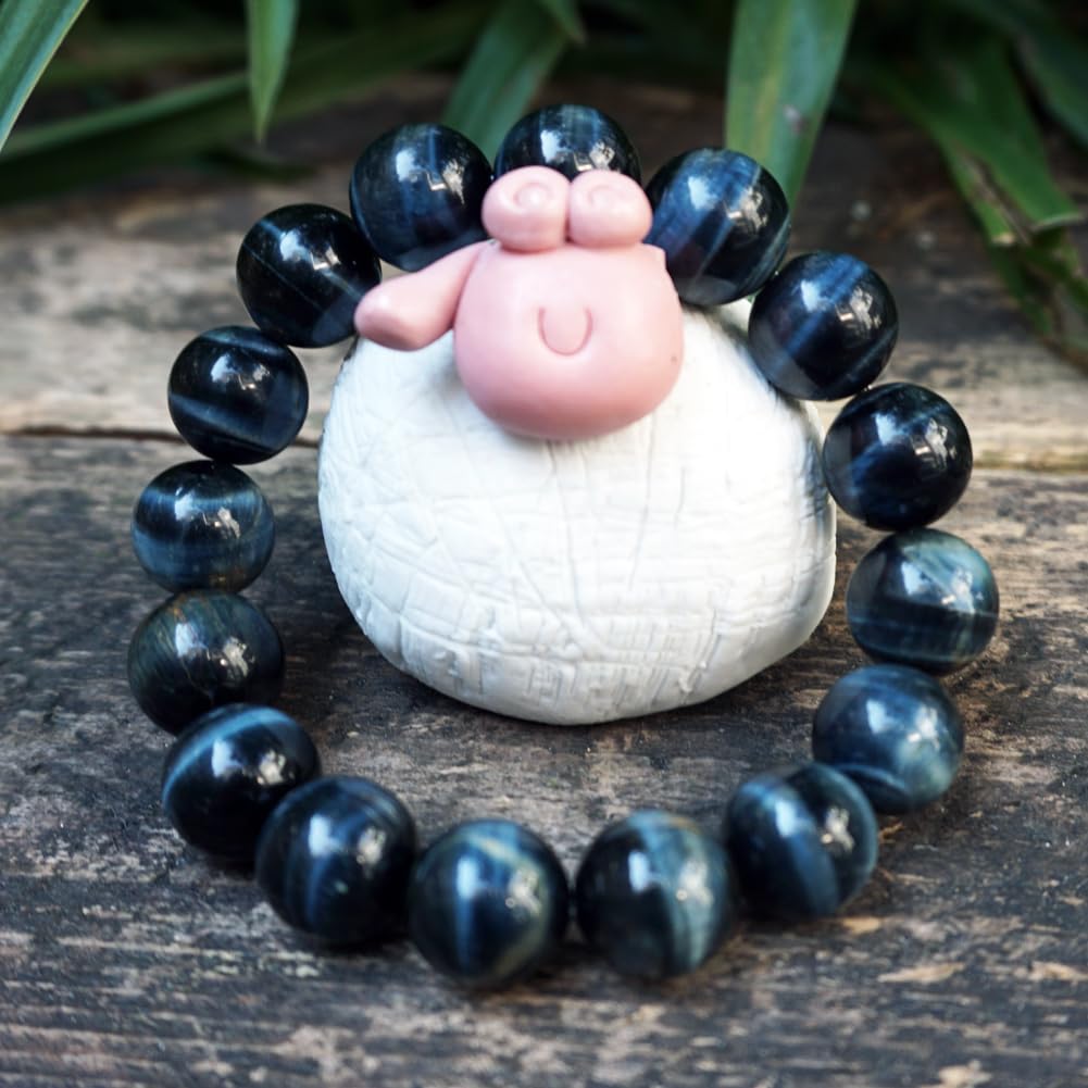 Blue Tigers Eye Mens Bracelet 12MM (12MM Blue Tigers Eye Mens Bracelet)