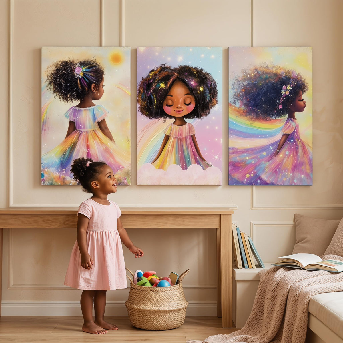 Black Girl Princess Wall Art (Little black girl / Framed16X 24Inches)