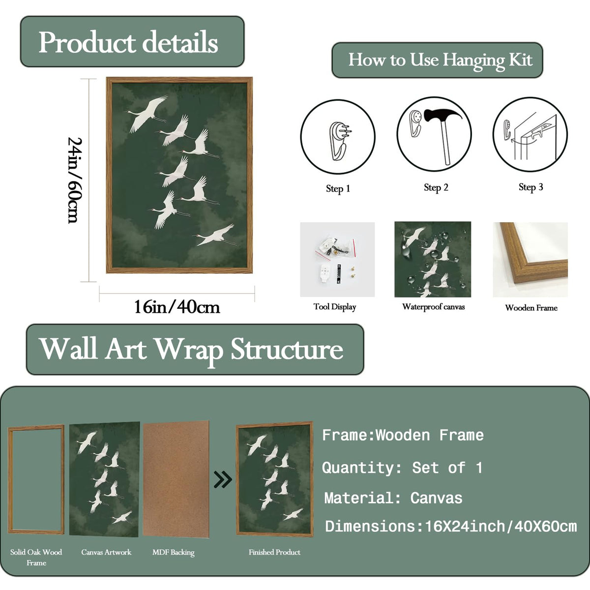 Framed Japanese Flying Cranes Wall Art (White / 24"L x 16"W)
