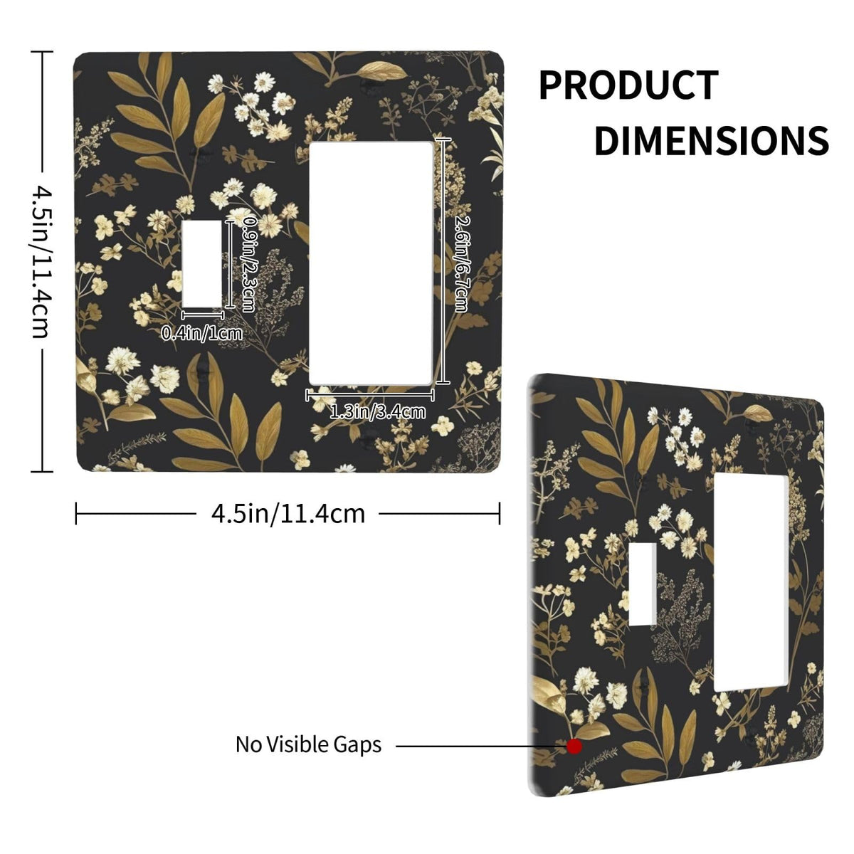 Black Gold Vintage Leaf Floral 2 Gang Single Toggle (Black Gold Vintage Leaf Floral / 2 Gang Rocker/Toggle Combo)