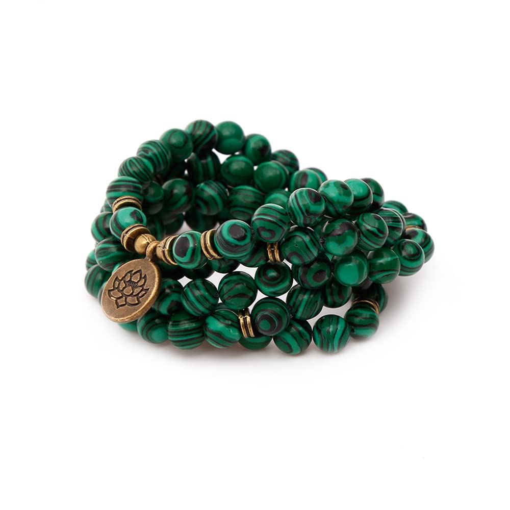 Mala Bead Strand Bracelet (Green Malachite)