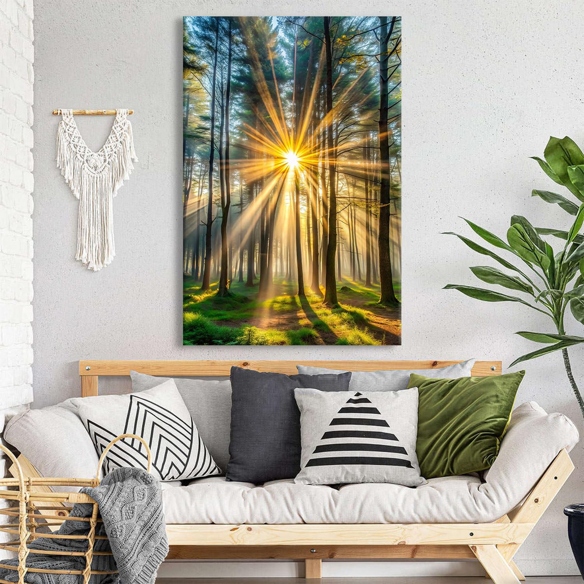 Green Forest Canvas Wall Art Sunshine Forest Pictures Wall Decor Nature Woodland Morning Scenic Painting Poster Tropical Pine Trees Prints Artwork for Walls Bedroom Office Decorations 32x48 (32"L x 48"W / Fall07)