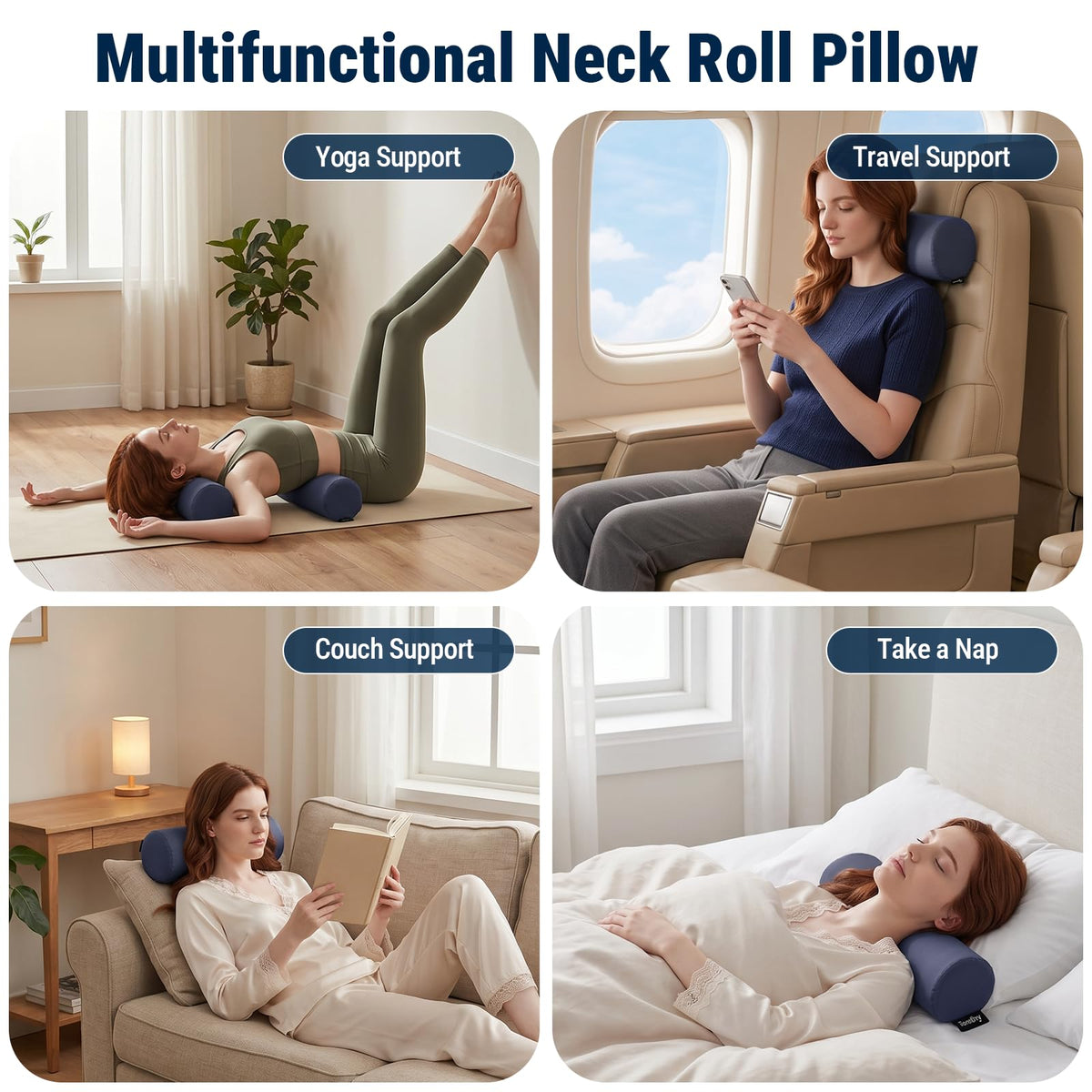 Neck Roll Pillow (Navy Blue / Medium - 5.0" H)