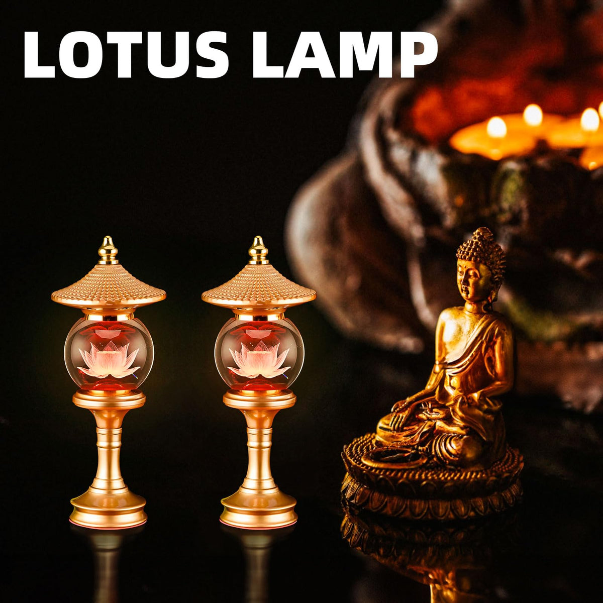 Lotus Lamp 7 Color Crystal Buddha Light Altar Yoga Spiritual Gift (Z2-1-10inch)