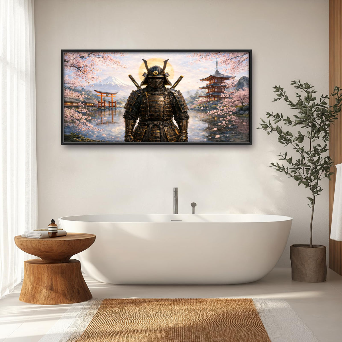 Large Framed Japanese Samurai Wall Art Decor Canvas Print 60" L x 30" W (Samurai / 60"L x 30"W)