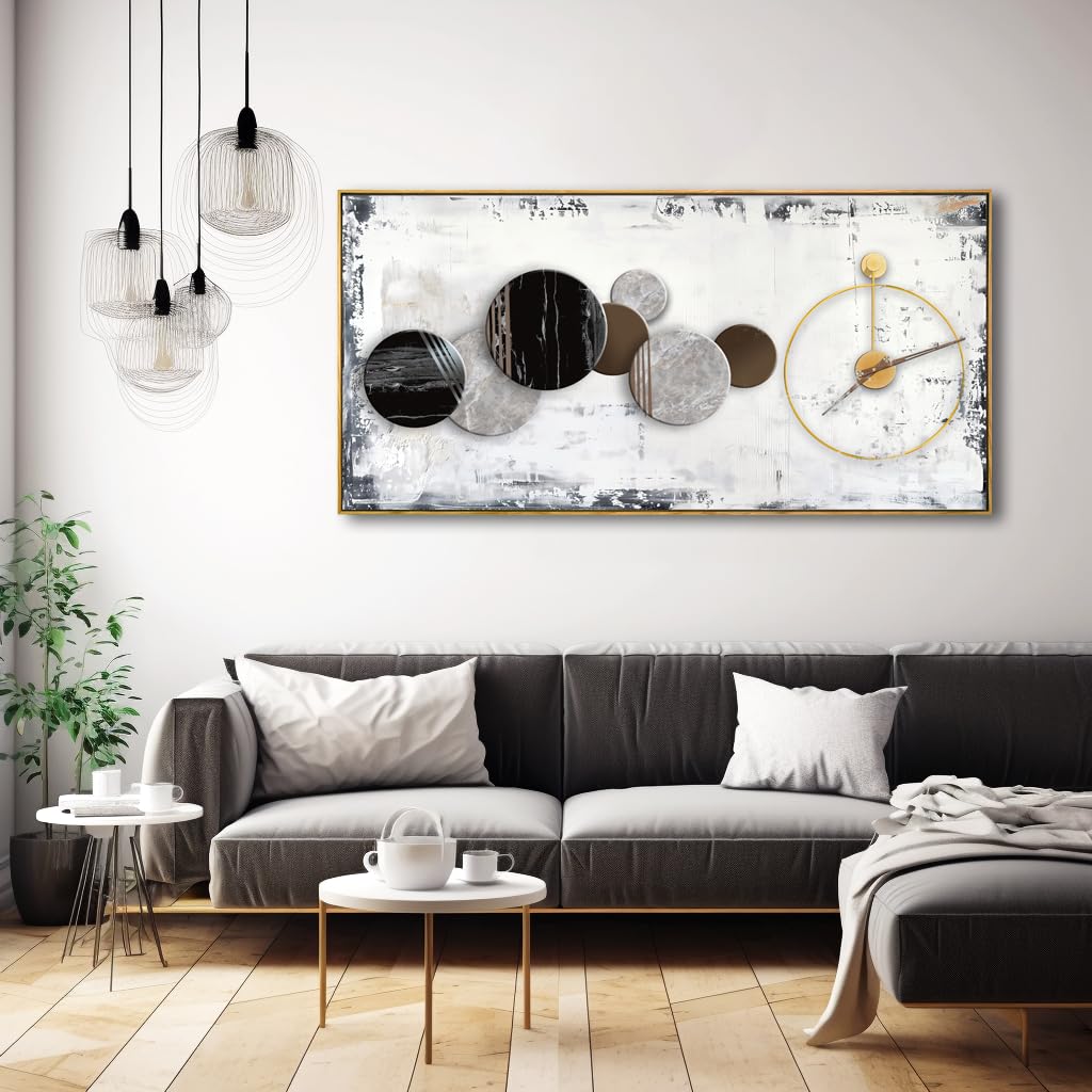 46Clock Wall Art Modern Canvas Painting Framed Decor 30"x60" (58"L x 29"W / Simple 01)