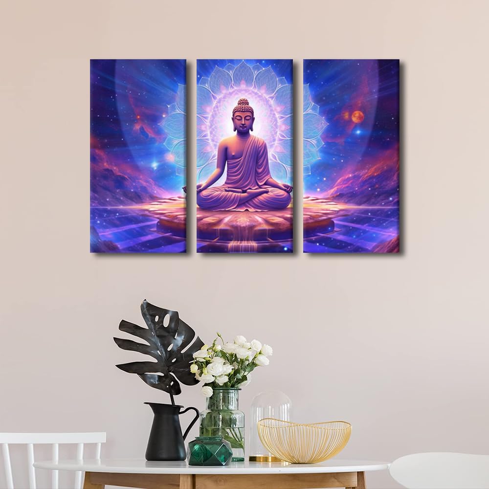 Wall Art Decor Modern Buddha Canvas Poster Art Buddha Deity Creating the Universe Painting Art 3 Panel Office Wall Art for Living Room Decoration Stretched and Framed Ready to Hang 36x24 in (36x24 in / 3PANEL-09)