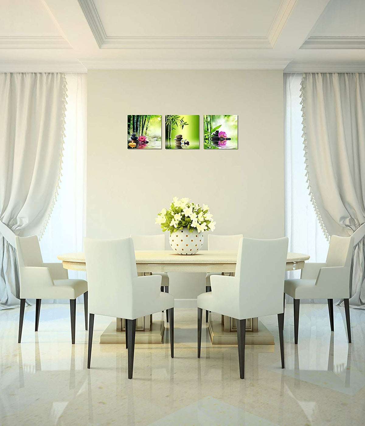 3 Panels Zen Art Spa Decor Green Bamboo Decor Pink Waterlily and Frangipani Pictures Spa Pictures Zen Canvas Painting Prints Art Bamboo & Flowers Pictures for Home Decoration (12x12inchx3 / Colorful Flower Spa Stone)