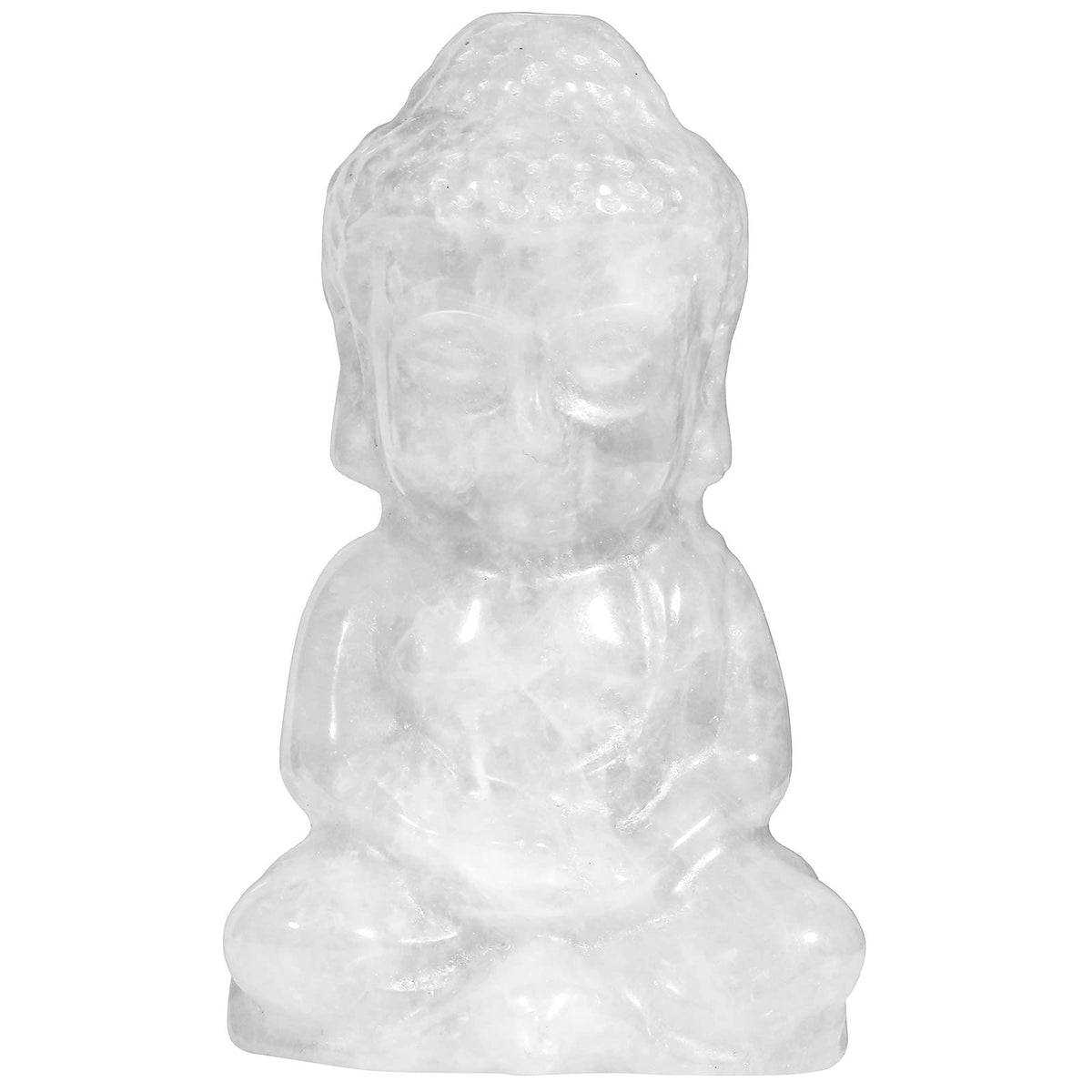 Hand Carved Buddha Statue Crystal Stone Decor for Home Office (White)