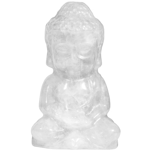 Hand Carved Buddha Statue Crystal Stone Decor for Home Office (White)