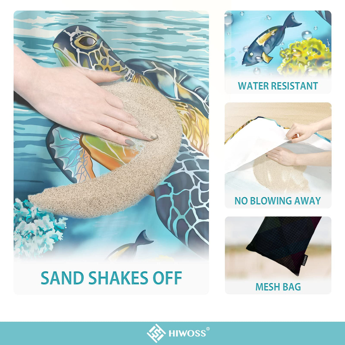 Beach Blanket Waterproof Sandproof Oversized 95”x 80” (Turtle Plus)