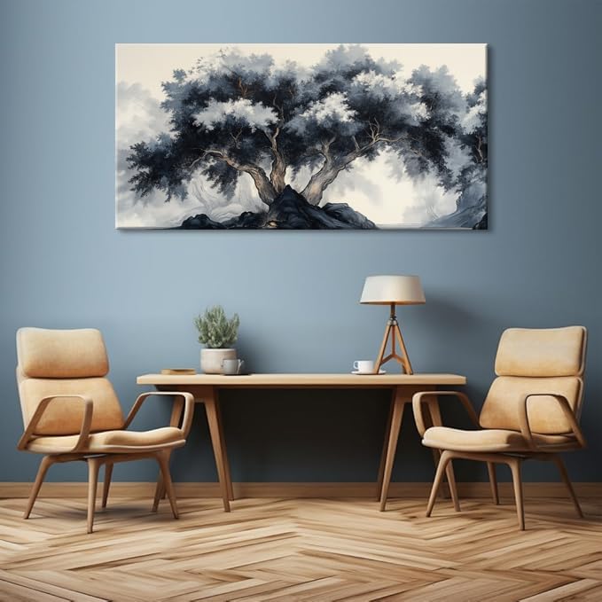 Gray Tree Wall Art for Living Room Office Ancient Zen Nature Traditional Landscape Tree of life Painting Prints Oriental Canvas Artwork Dining Bedroom Decor Extra Large (Abstract / Gray Black White Tree Wall Art / 58L" x 28W")