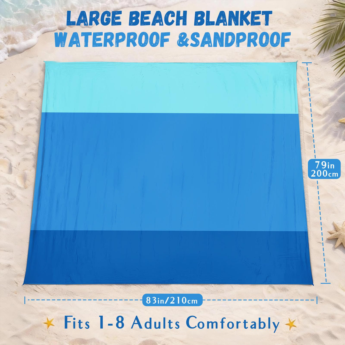 Beach Blanket Waterproof Sandproof (Threeblue / 120“×108”)