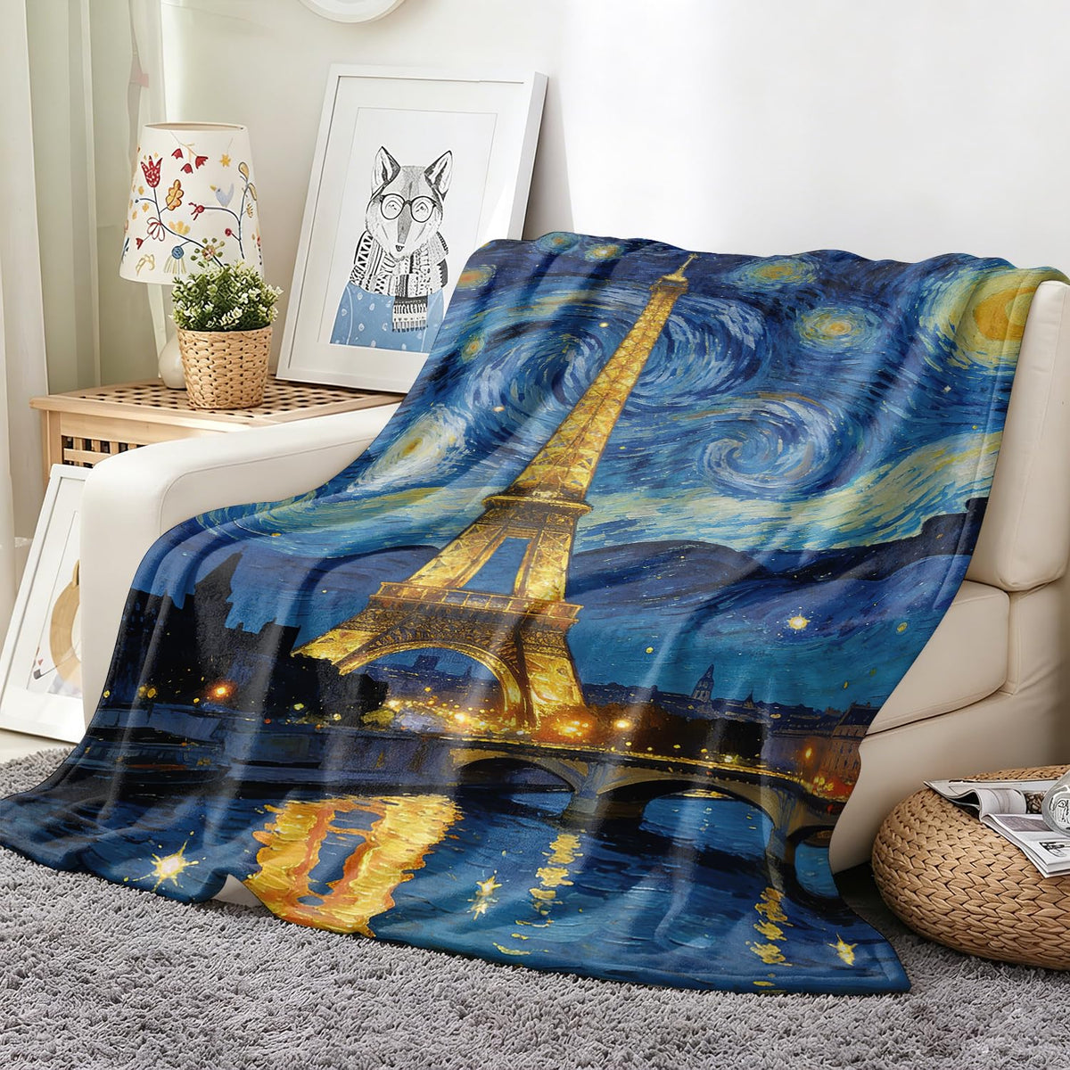 Eiffel Tower Throw Blanket Paris Starry Night Cozy Plush Flannel 30"X40" (Eiffel Tower / 30"X40")