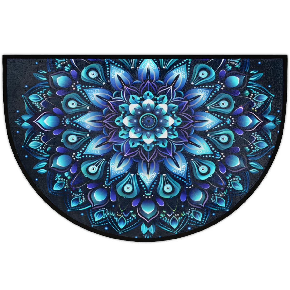 Mandala Blue Half Round Door Mat Semi Moon Rug Fireplace Carpet Area Rugs (A:a-13)