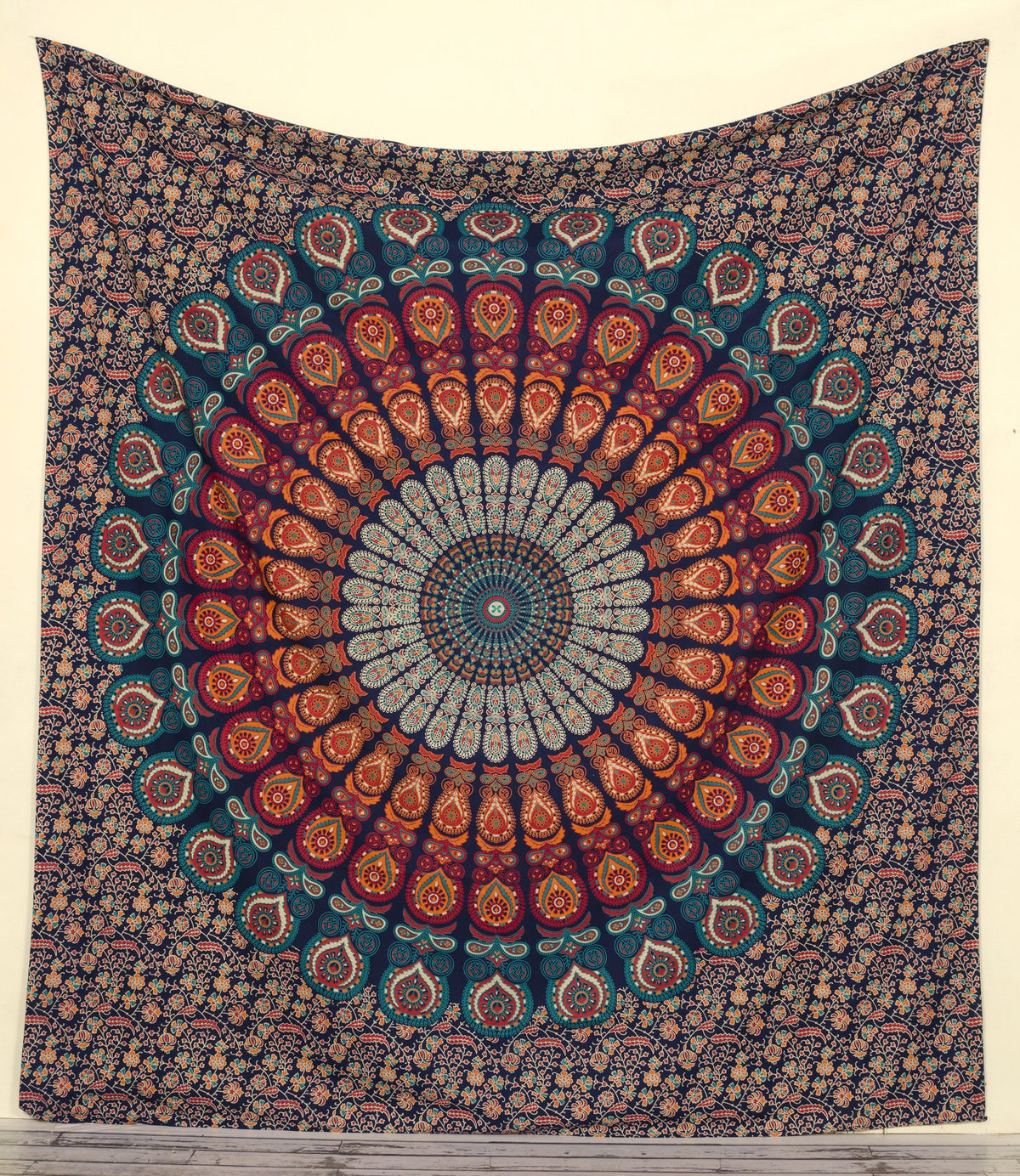 Hippie Mandala Bohemian Psychedelic Intricate Floral Design Indian Bedspread Magical Thinking Tapestry 84x90 Inches (90"L x 84"W / Multicolor)
