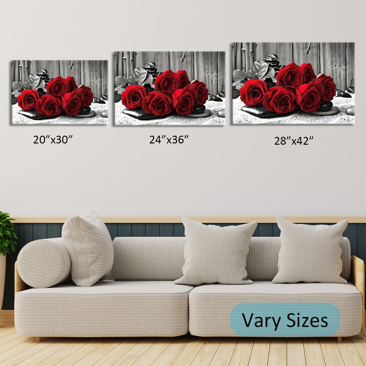 Black and White Red Roses Canvas Painting Framed Modern Zen Artwork for Bedroom Bathroom Livingroom Office Spa Yoga Room （rose (18.00L" X12.00W'' / rose-3)