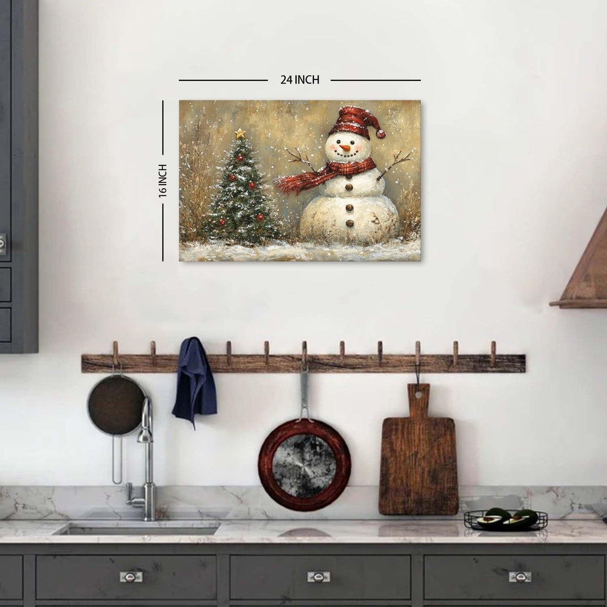 Christmas Snowman Wall Art Farmhouse Winter Snow Scene Holiday Prints Artwork for Bedroom Living Room Vintage Christmas Decor Green Pine Tree Picture Bathroom Fireplace Xmas Home Decoration 16x24" (24"L x 16"W / Snowman Tree)