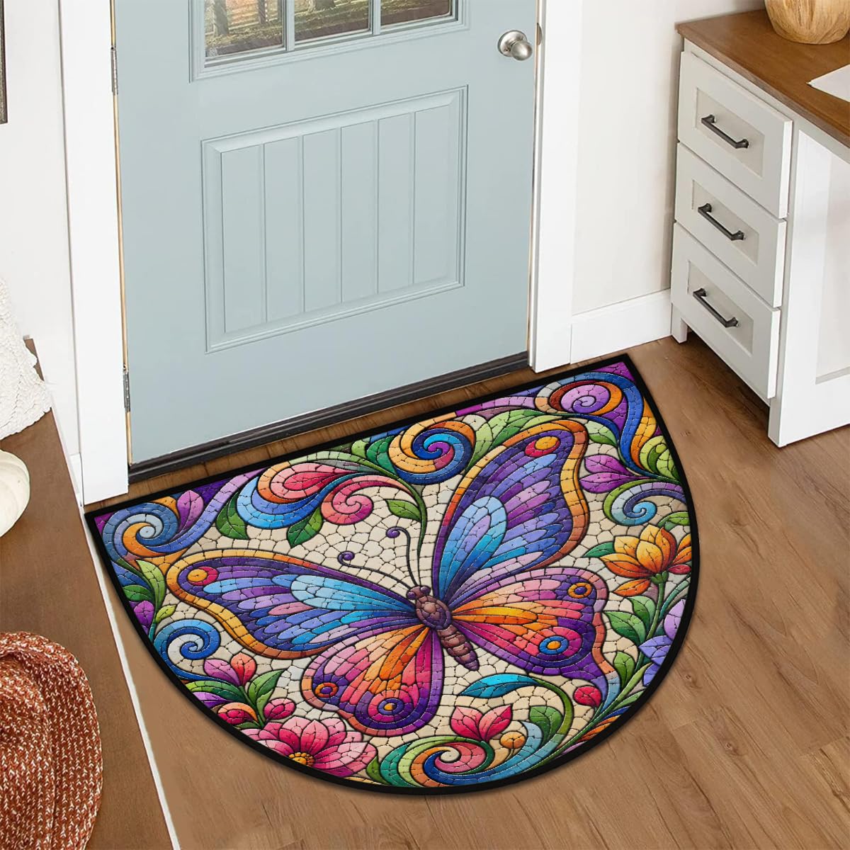 Butterfly Half Round Rug Half Moon Door Mat Half Circle Rugs (B:d-color 6)