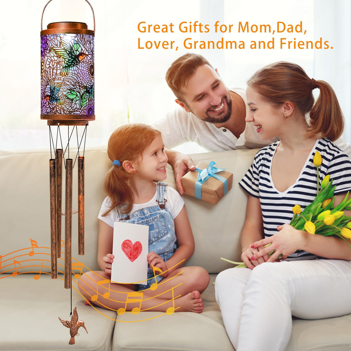 Hummingbird Solar Wind Chimes for Outside