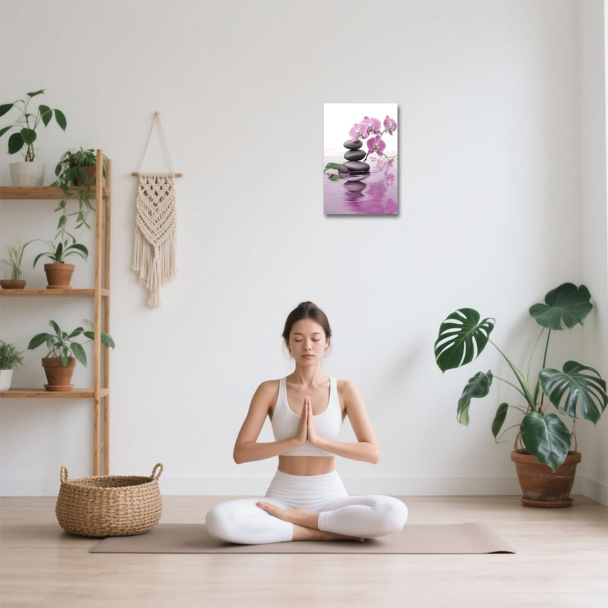 Zen Bathroom Wall Art Orchid Flower with Zen Stones Pictures Spa Painting Still Life Canvas Prints for Meditation Spiritual Room Decor Framed (Pink / 36L" x 24W")