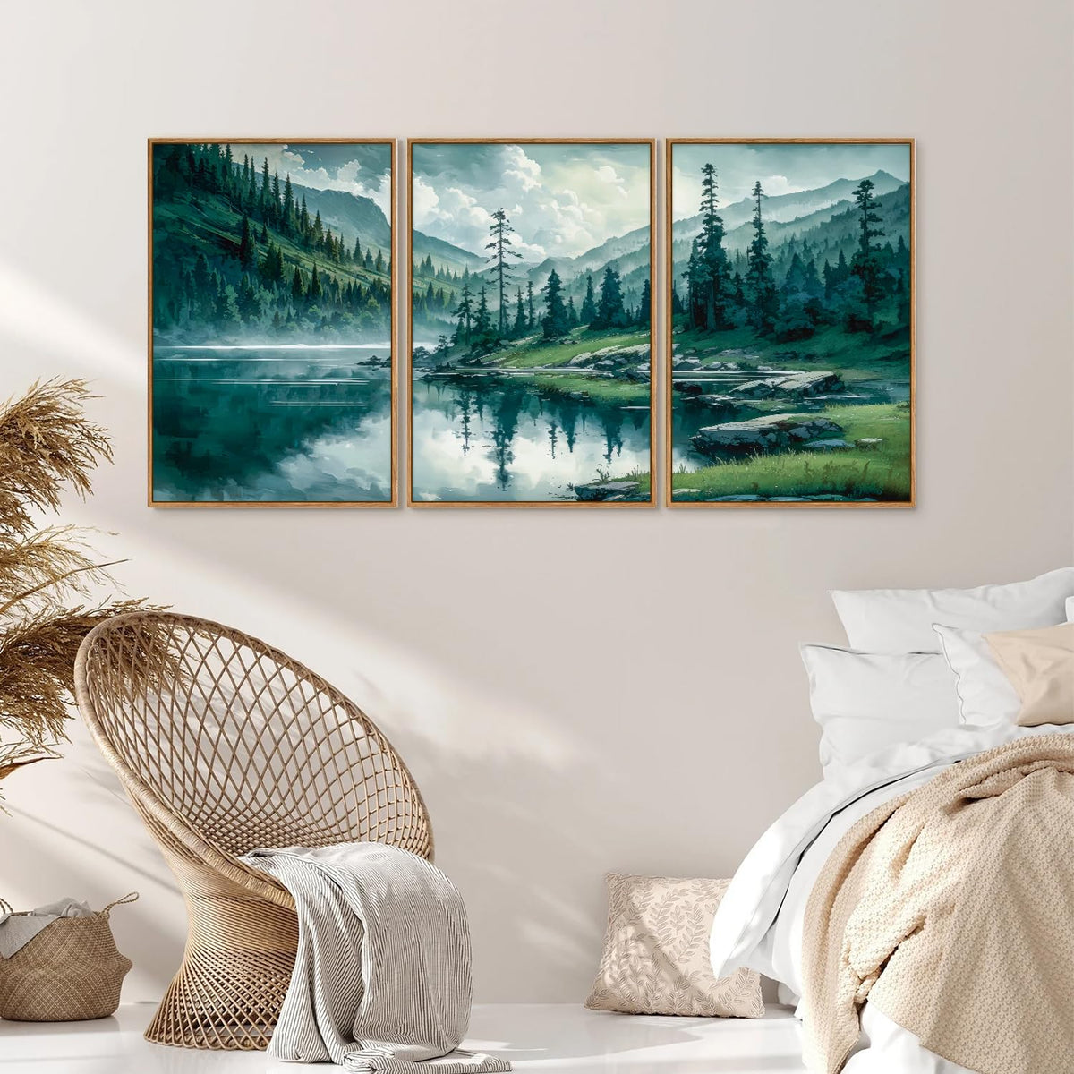 Large Nature Forest Framed Canvas Wall Art Set (Mountain Forest / 24"L x 16"W)