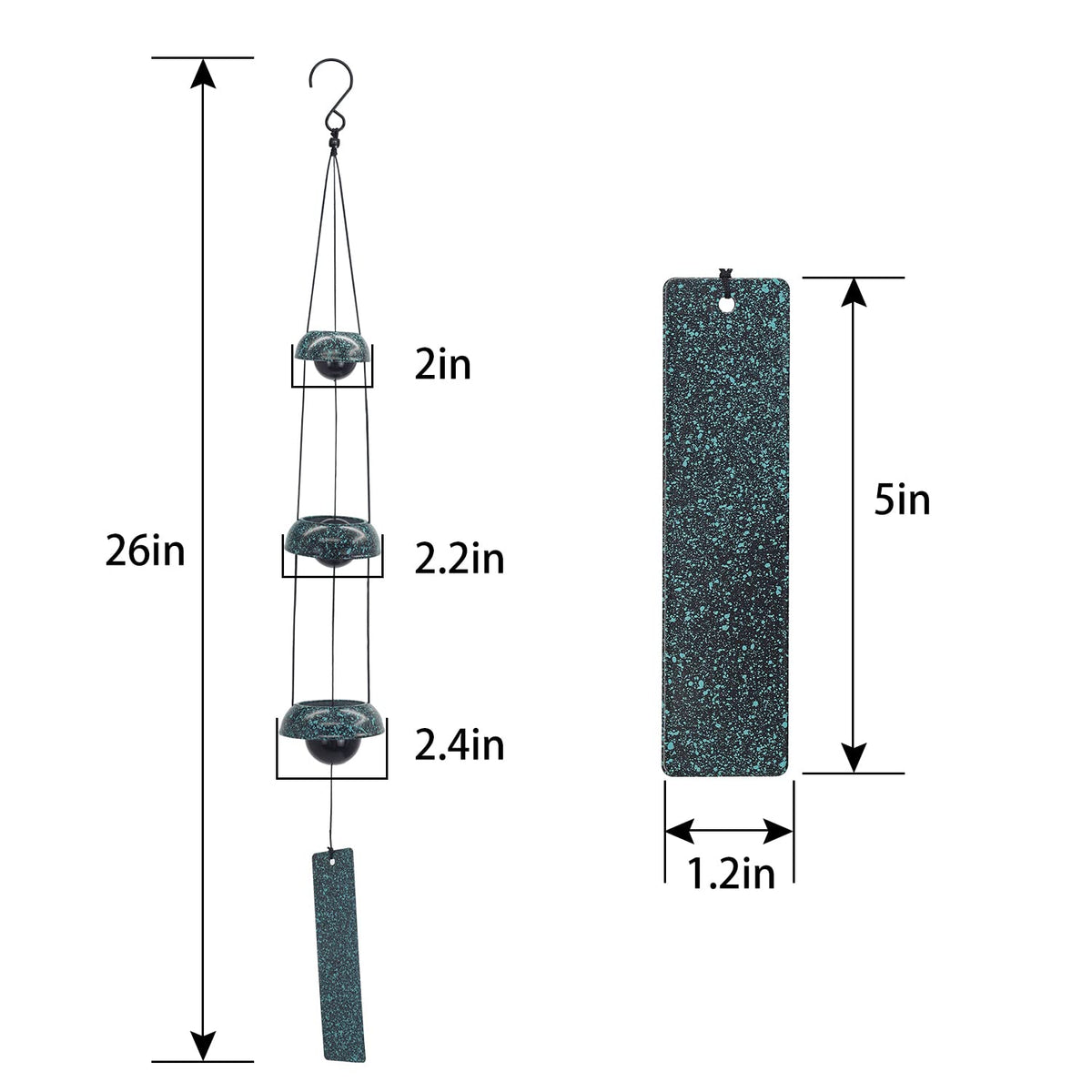 Temple Bell Wind Chimes for Outside (3 Atrovirens Bell)