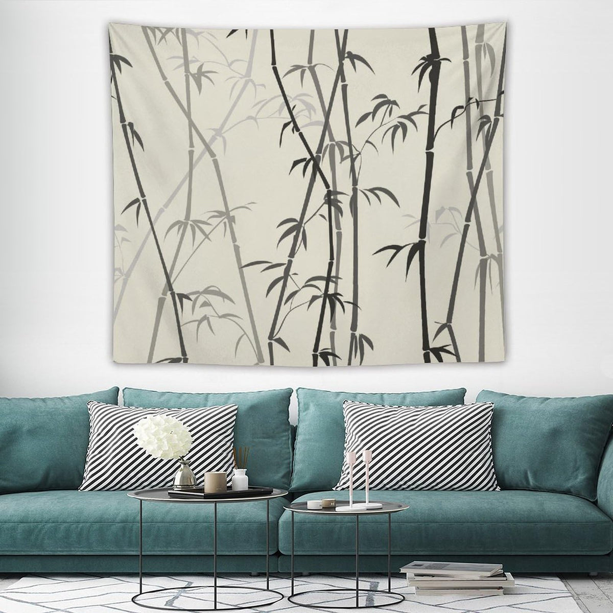Asian Bamboo Tapestry Wall Hanging Japanese Bamboo Leaf Plant Classical Chinese Oriental Nature Scenery Tapestries Home Decor for Living Room Bedroom Apartment Dorm 50"x60" (50"L x 60"W / Bamboo-4)