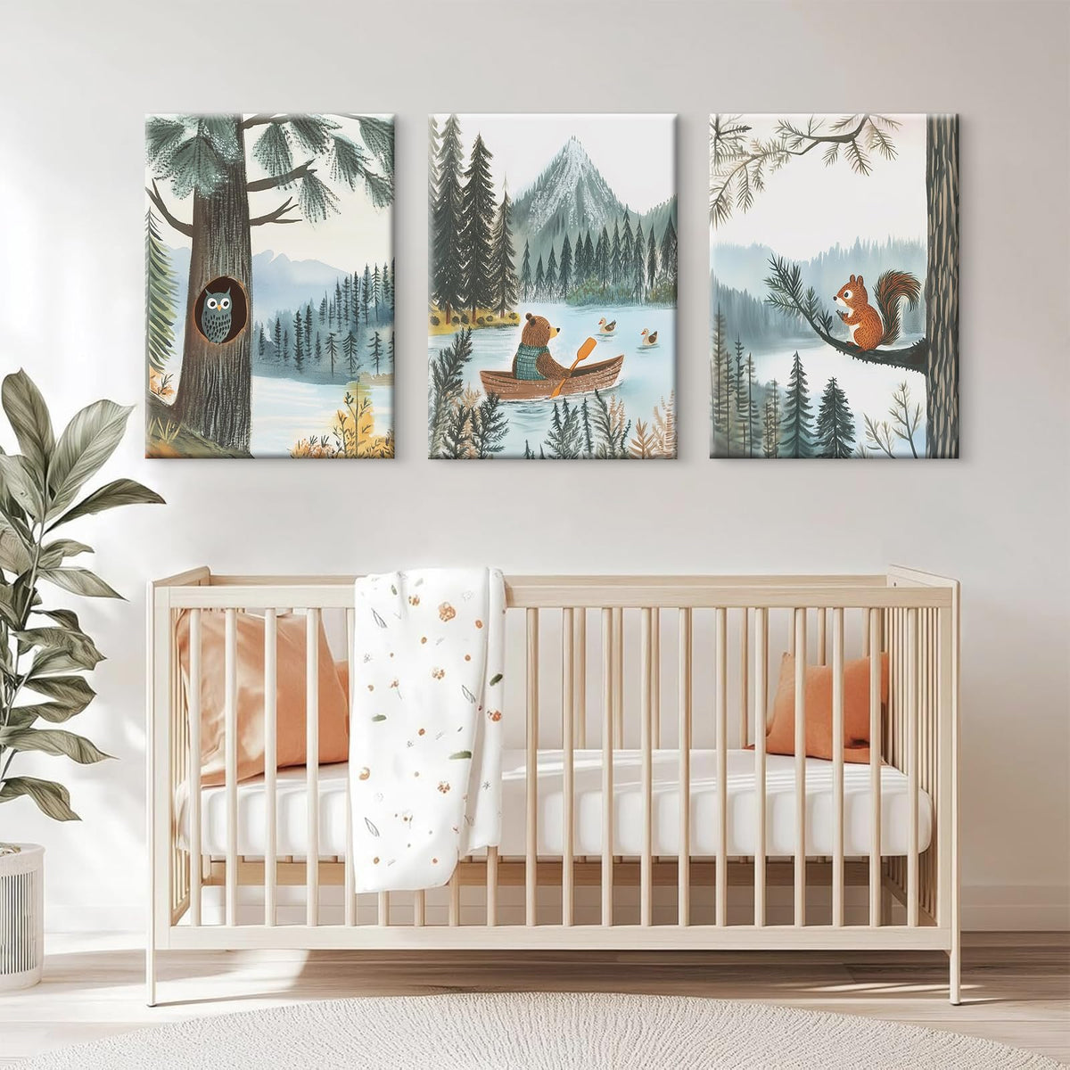 Woodland Nursery Wall Art Decor Forest Animial Pictures Baby Boy Nursery Canvas Wall Decor Vintage Adventure Poster Woodland Animal Prints Artwork for Kids Boys Bedroom 12x16x3 Inch Wrapped Canvas (12x16 Inch Wrapped Canvas / Forest Animals Prints)