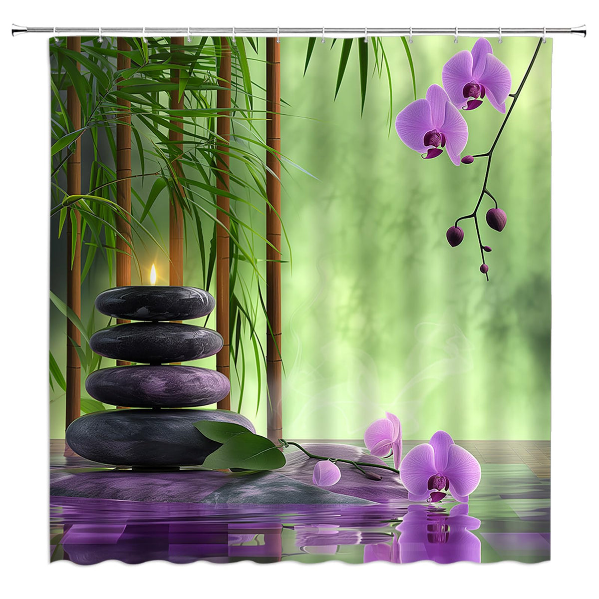 Small Stall Shower Curtain (Green Purple / 36"W x 70"L (Pack of 1))