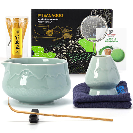 7 Pcs Matcha Whisk Set Blue (Celadon Blue / Ceremonial-grade Set)