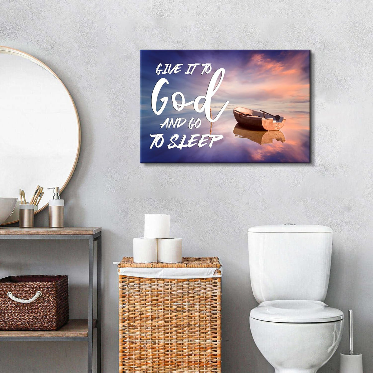 Give it to God and Go to Sleep Sign Wall Decor Master Bedroom Above Bed Christian Wall Art Beach Picture for Living Room Home Decorations Scripture Canvas Painting Wood Framed Modern Artwork 20x30'' (30"L x 20"W / God)