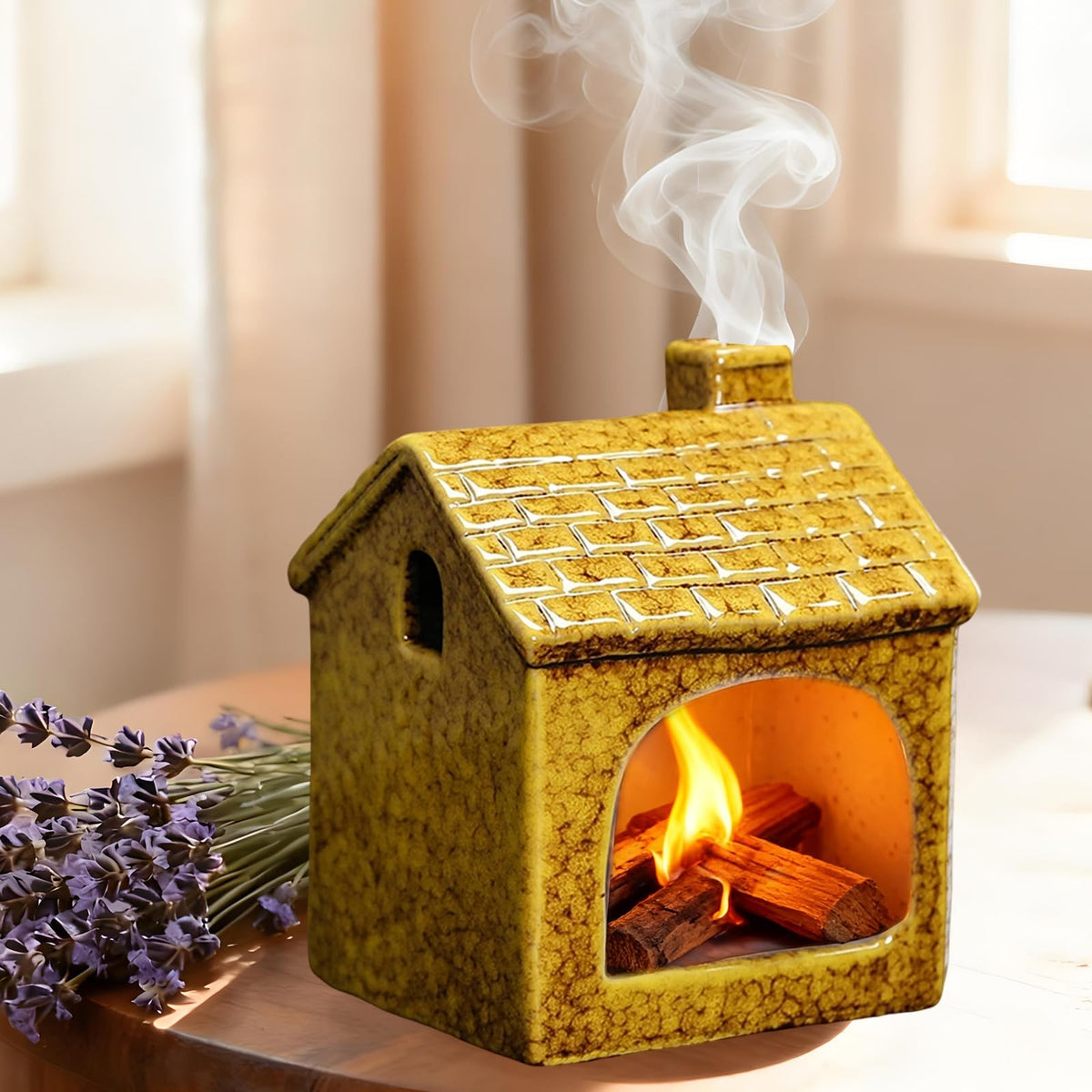 Ceramic Mini Chiminea Palo Santo Burner (Yellow)