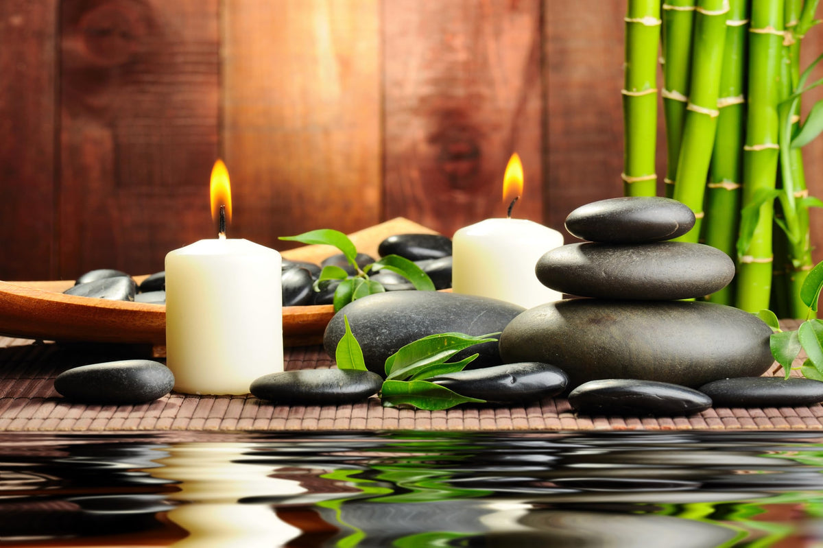 17x10ft Zen Garden Backdrop Bamboos Candles Basalt Stone Spa Water Zen Stone Relaxation Japanese Background Meditation Spa Birthday Wedding Party Decor Photo Booth Studio Props Wallpaper (17x10FT / B1-4807)