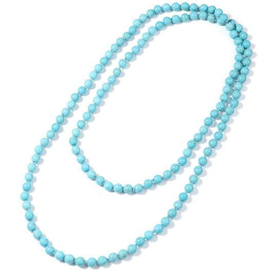 108 Mala Beaded Long Necklace Hand Knotted for Women (Turquoise)