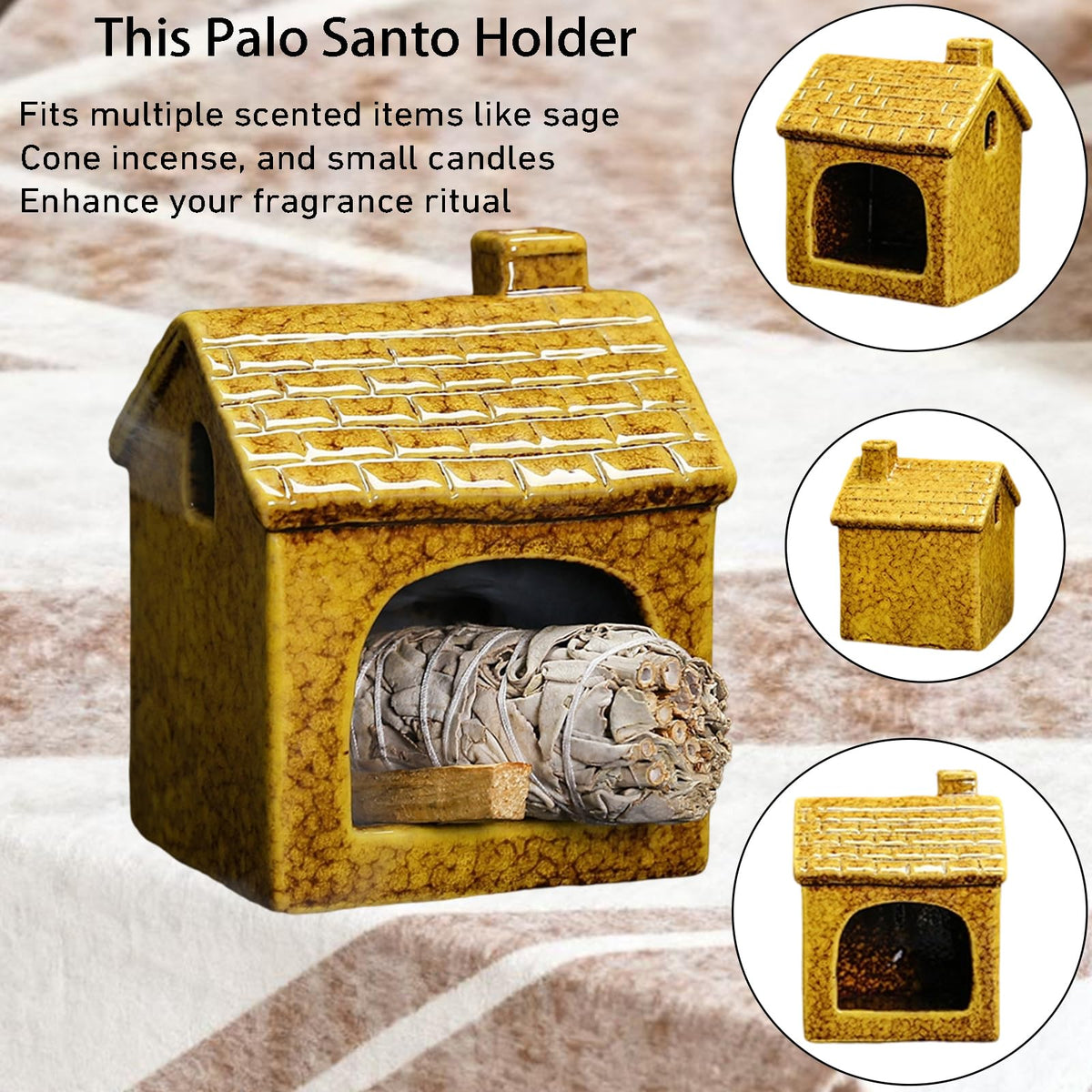 Ceramic Mini Chiminea Palo Santo Burner (Yellow)