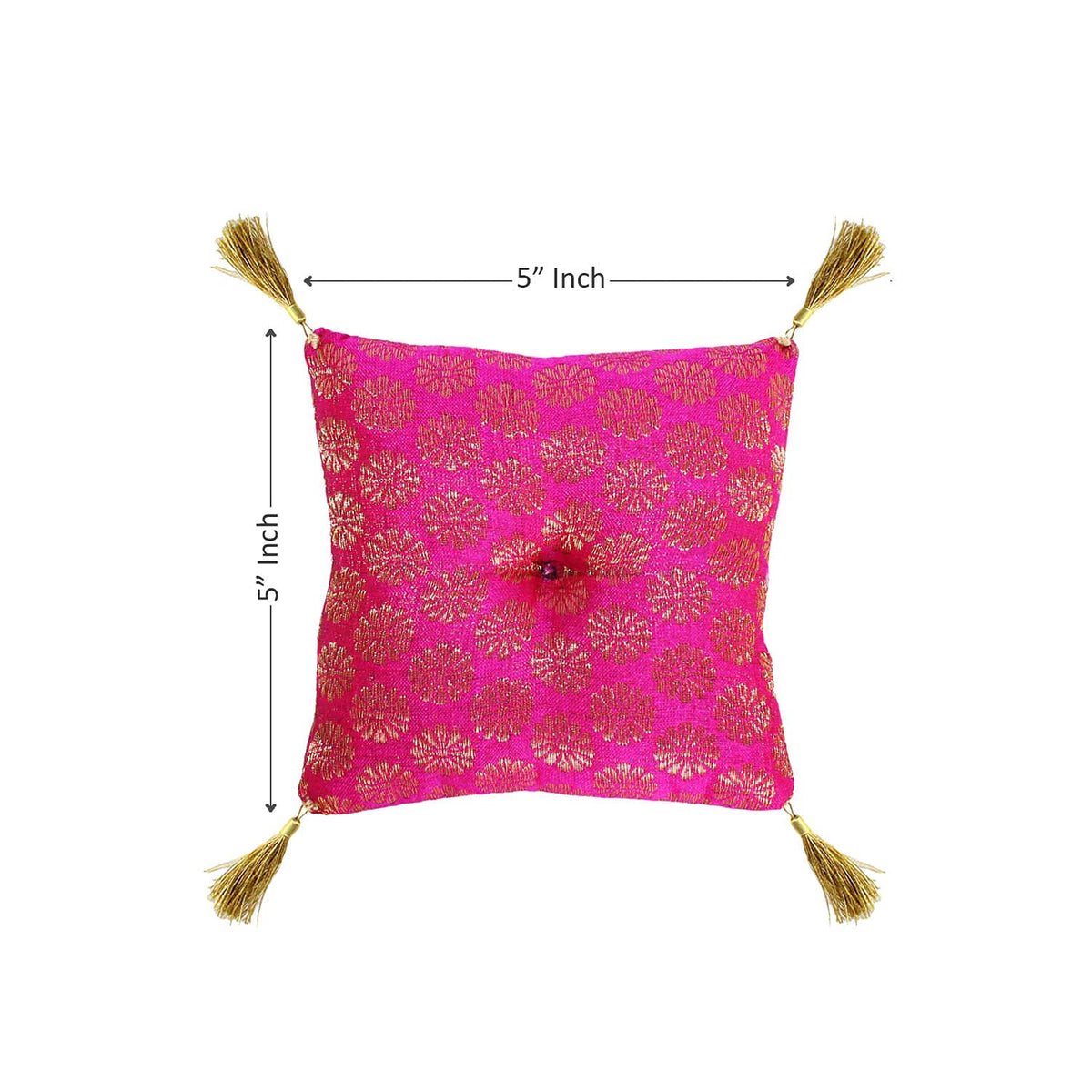 Cushion for Tibetan Singing Bowl Handmade Square Cushions Brocade Art Silk Home Decor Jewelry Display Pillow (5" x 5" Inch / Dark Pink)