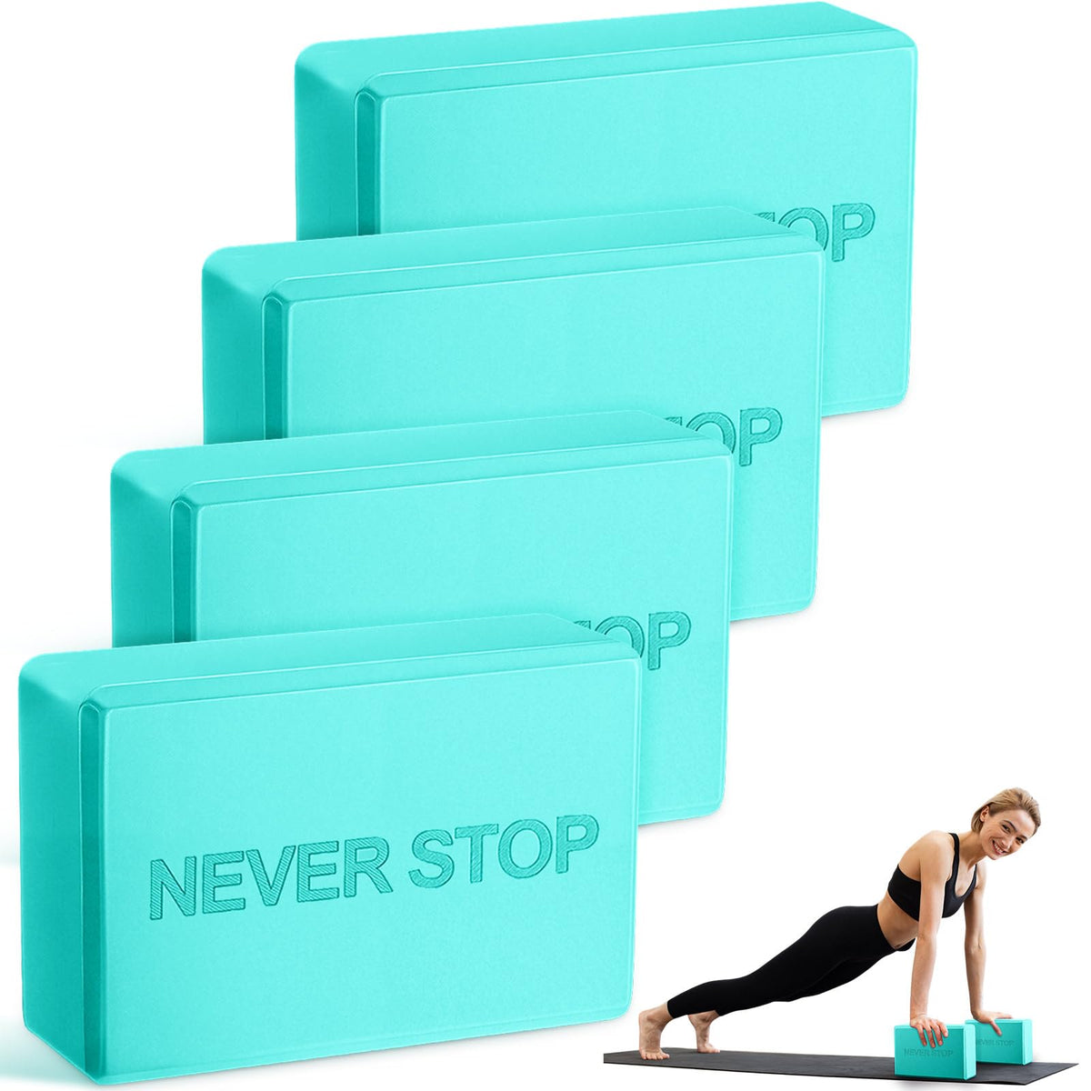 4 Pack Lake Blue 4 Pack Yoga Blocks Non Slip Pilates Foam Brick (Lake Blue)