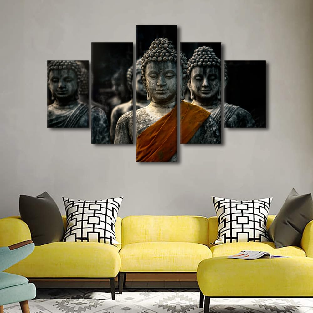 Buddha Canvas Wall Art Modern Living Room Decor Buddha Statue Saraburi Thailand Picture Printing 5 Panel Buddha Poster Artwork for Office Wall Decor Stretched and Framed Ready to Hang 60x40 in (60x40 in / 5PANEL-12)