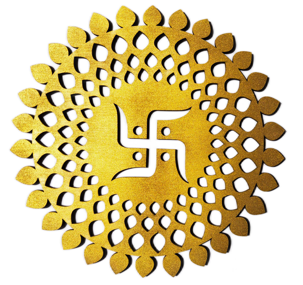 Golden Round Decorative Wall Art Mdf Wooden Chakra For Temple (MANDALA -Gold / 12"L x 12"W)