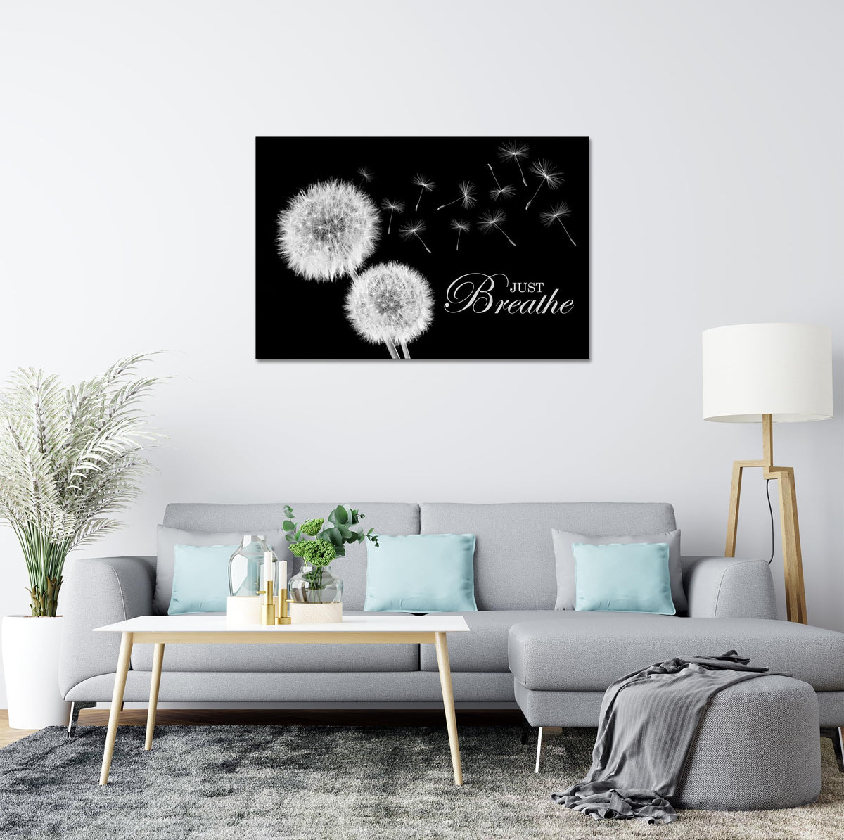 Zen Wall Decor Motivation Dandelion Just Breathe Canvas Print Artwork Motivation Positive Wall Art for Inspirational Quotes Yoga Room (28"L x 44"W / Dandelion-03)