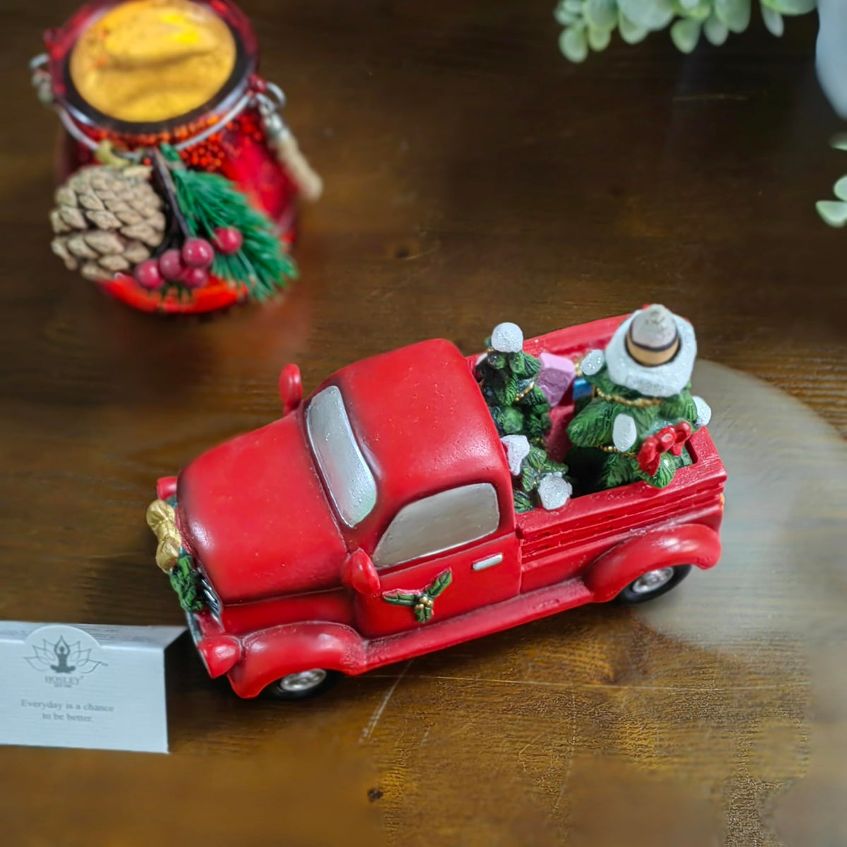 Resin Backflow Incense Cone Holder Christmas Truck Décor Statue (Red Truck)