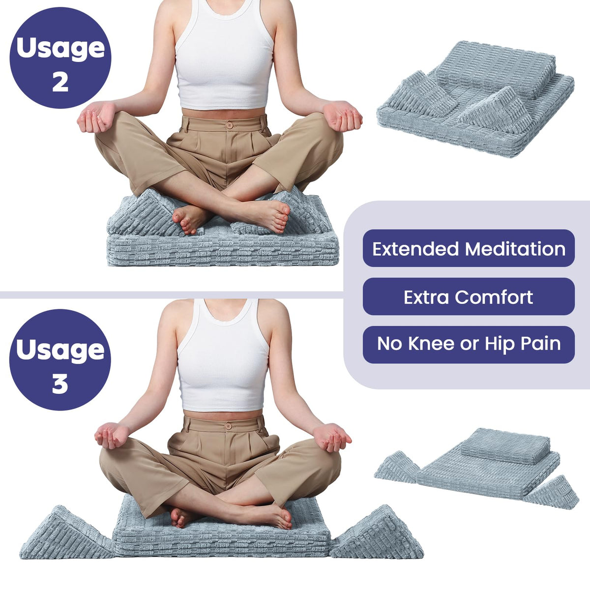 Meditation Cushion Set (Charcoal / 24X24X2 Inch)
