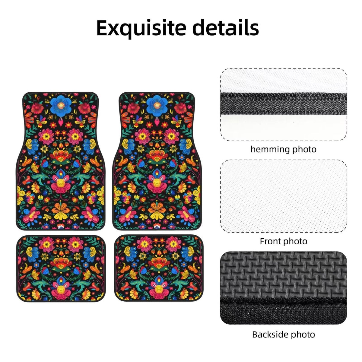 Floral Car Floor Mats Boho Flower Automotive Car Carpets Mats Carpet 4 Pieces Set All Weather Protector Rubber Backed Non (Lovely Floral)
